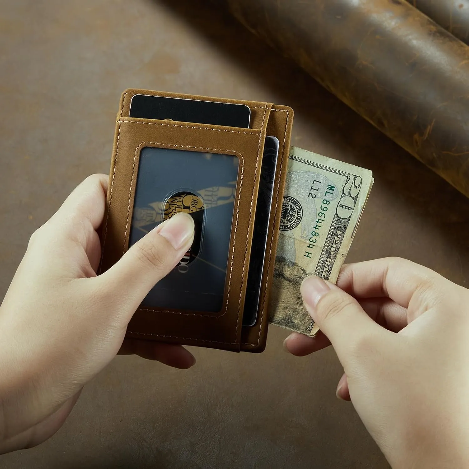 Travelambo Slim Wallet Front Pocket Minimalist Leather RFID Blocking Medium Size