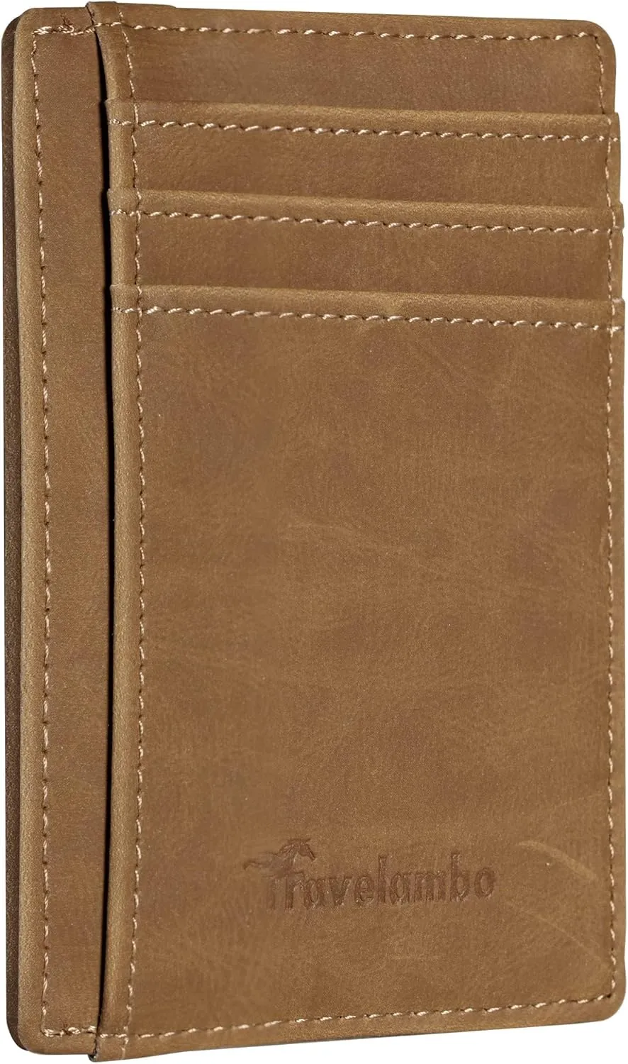 Travelambo Slim Wallet Front Pocket Minimalist Leather RFID Blocking Medium Size
