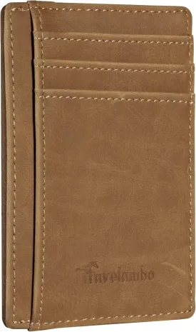 Travelambo Slim Wallet Front Pocket Minimalist Leather RFID Blocking Medium Size