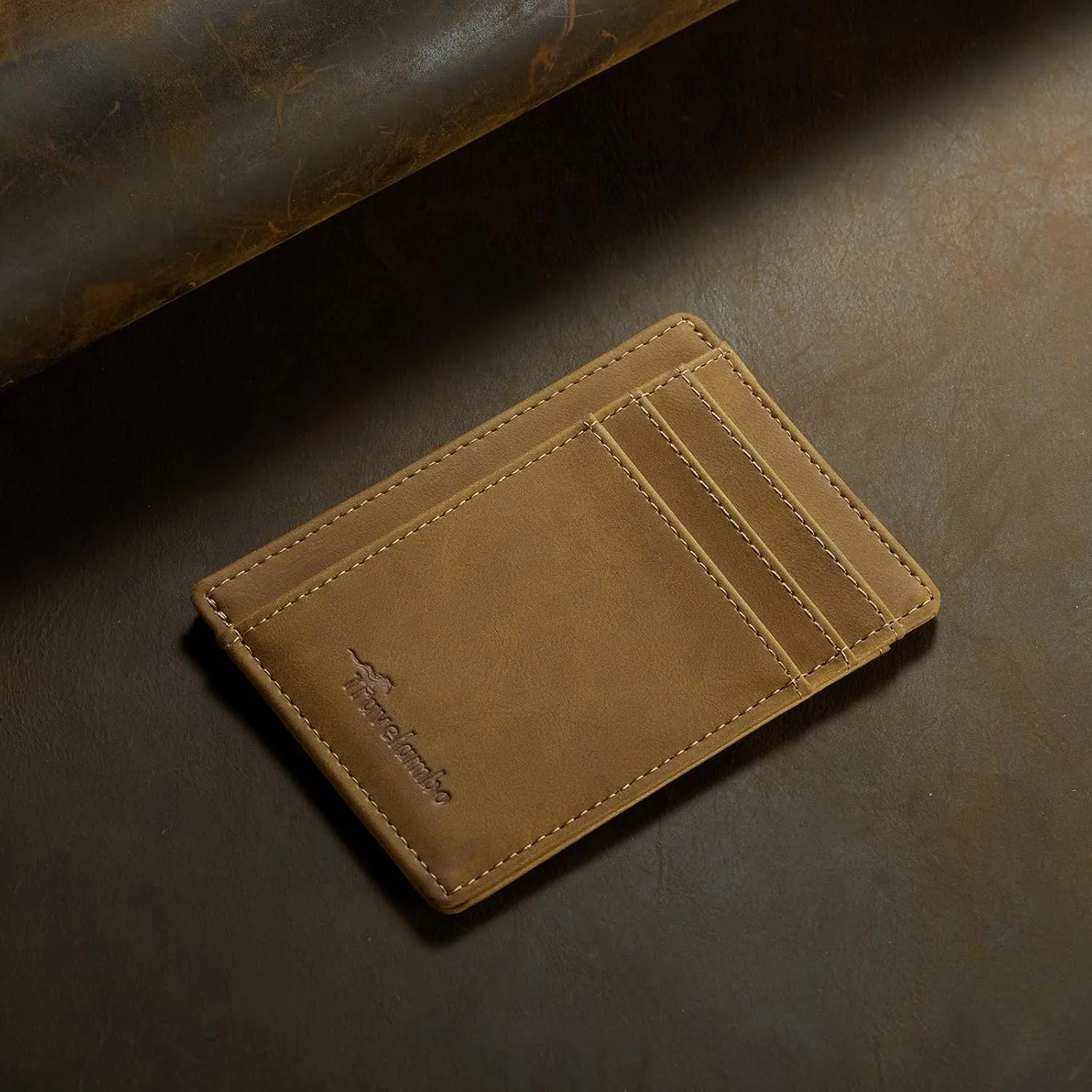 Travelambo Slim Wallet Front Pocket Minimalist Leather RFID Blocking Medium Size