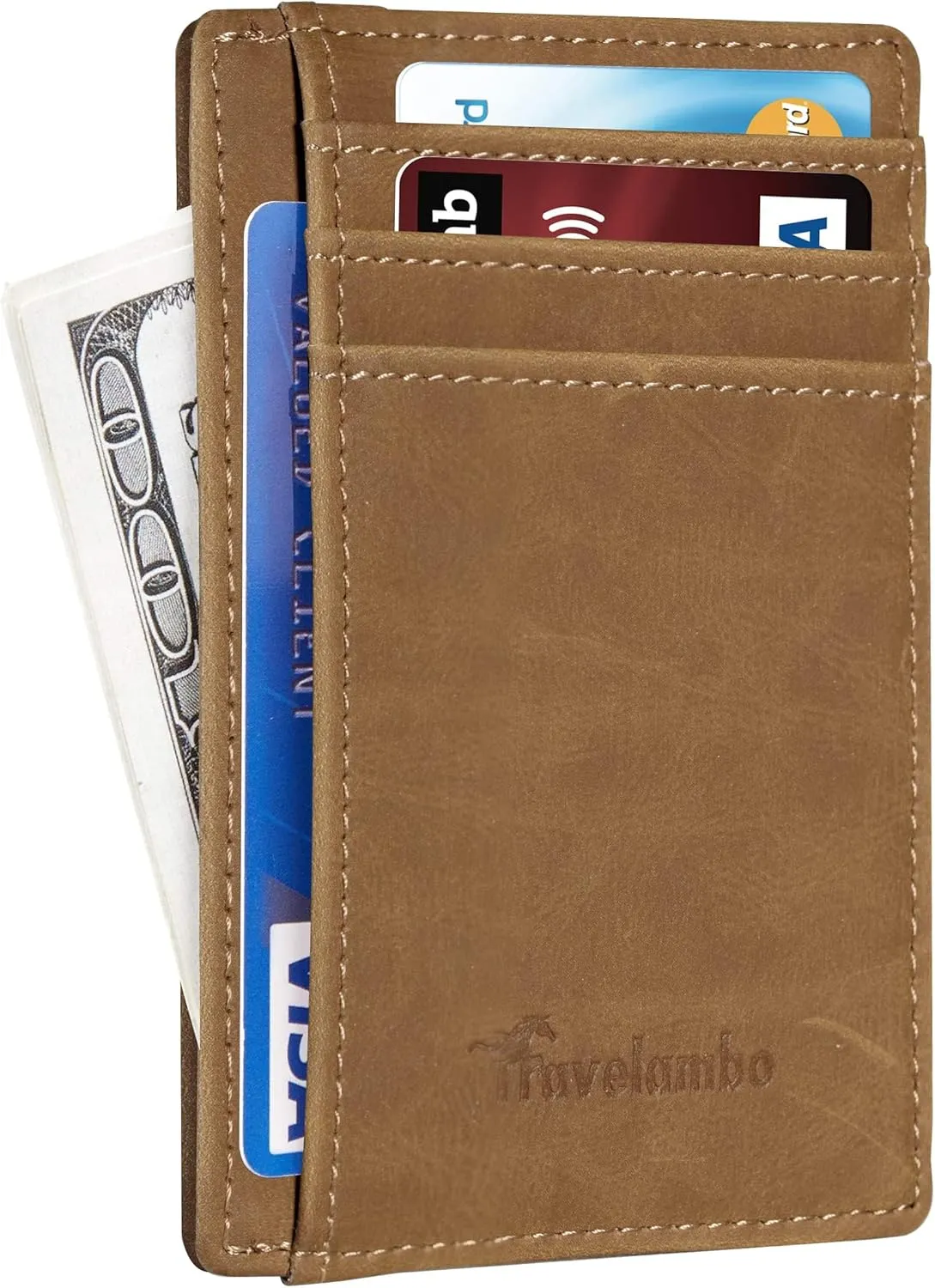 Travelambo Slim Wallet Front Pocket Minimalist Leather RFID Blocking Medium Size