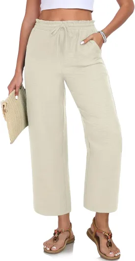 Women Casual Pants Loose High Waist Wide Leg Cropped Palazzo Beach Pants Summer Outfits 2025 Trendy