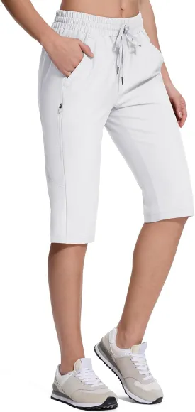 Women's Hiking Golf Shorts with Pockets 15" Knee Length Quick Dry Stretch Shorts Elastic Waist Lightweight Walking