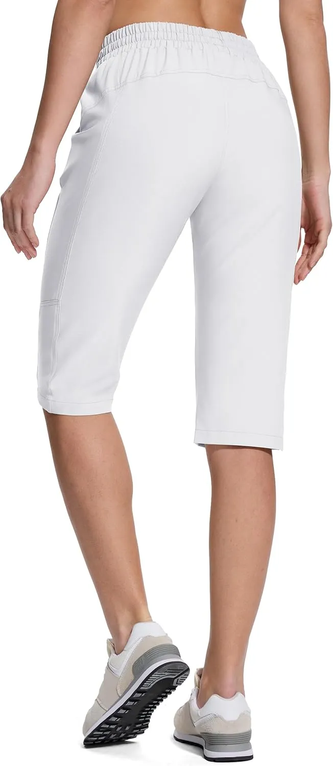 Women's Hiking Golf Shorts with Pockets 15" Knee Length Quick Dry Stretch Shorts Elastic Waist Lightweight Walking