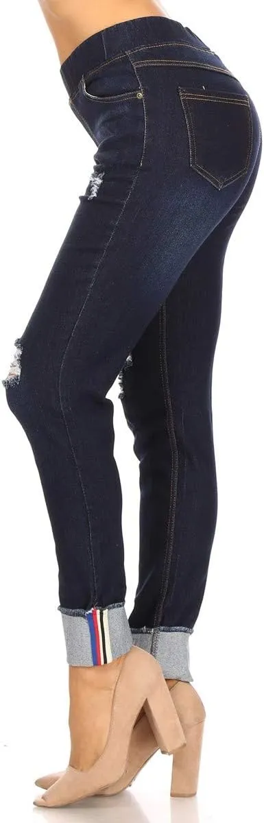 Women's Stretch Pull-On Jeans Skinny Ripped Distressed Denim Jeggings Regular-Plus Size