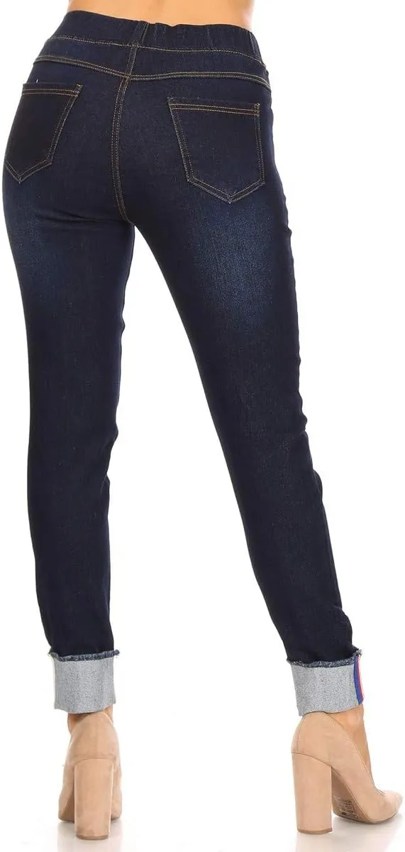 Women's Stretch Pull-On Jeans Skinny Ripped Distressed Denim Jeggings Regular-Plus Size
